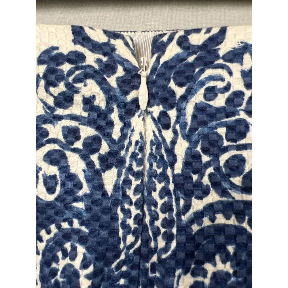 J.Crew No. 2 Pencil Skirt Women 4 White Blue Damask Tile Print Pique Cotton Bl